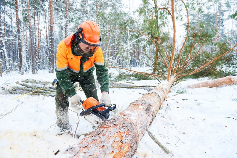 Foto eines Holzfällers im Winter